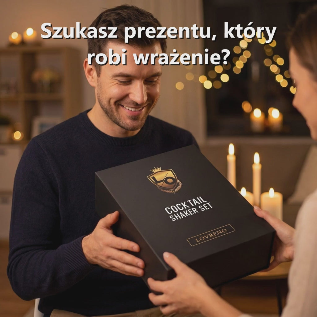 Film: zestaw barmański Lovreno Premium Boston jako prezent — wręczenie, shaker Boston, drinki i toast
