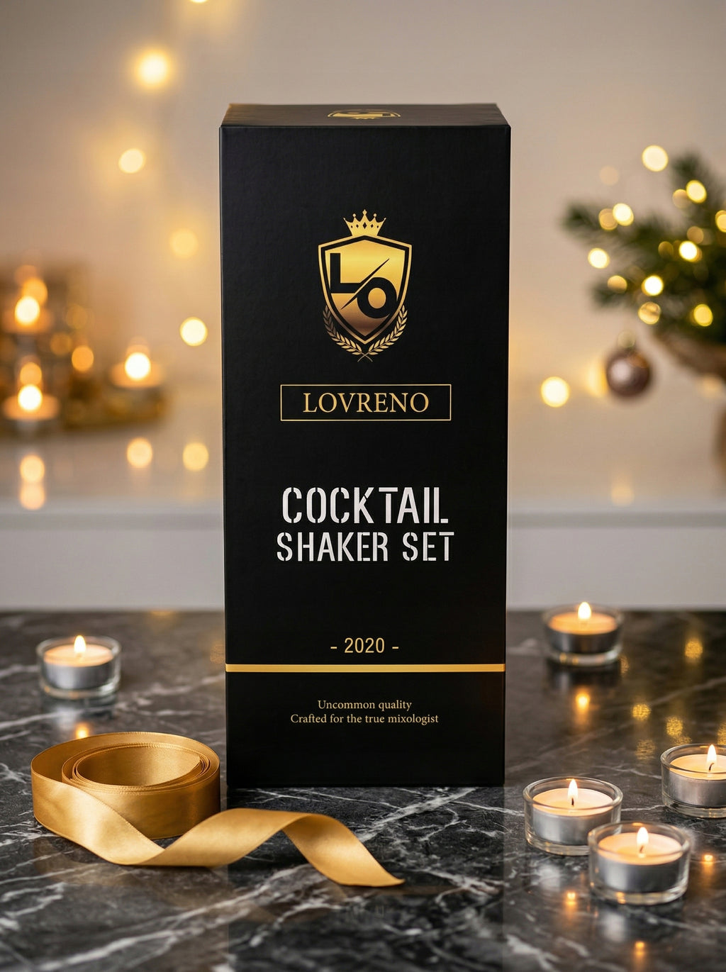 Lovreno V2 Wood — Zestaw barmański 18 elementów + drewniany stojak prezentowy