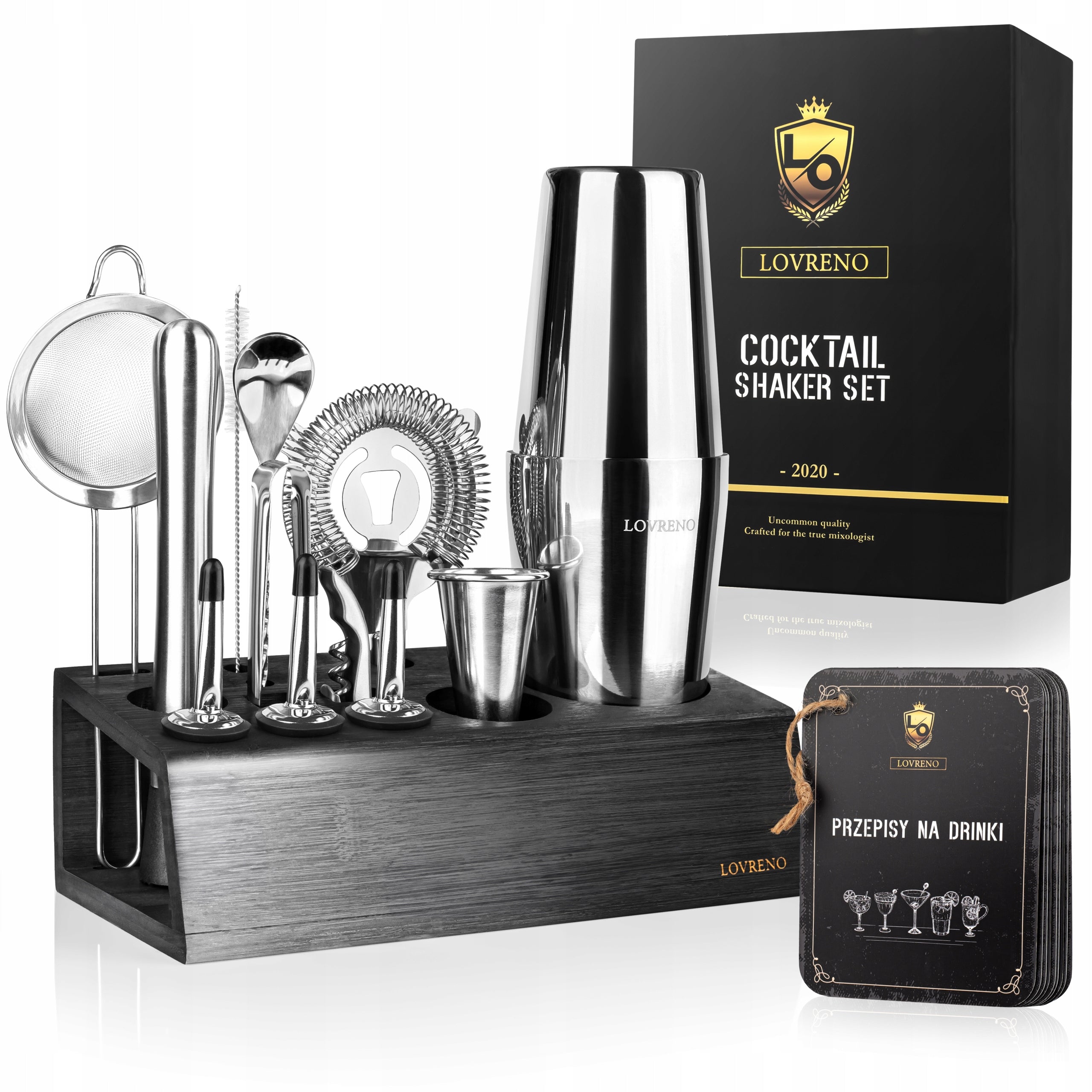 Lovreno V3 Bamboo — Zestaw barmański 15 elementów + bambusowa podstawka
