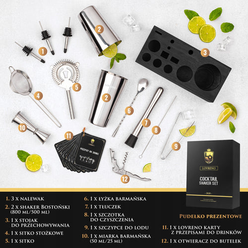 Lovreno V3 Bamboo — Zestaw barmański 15 elementów + bambusowa podstawka