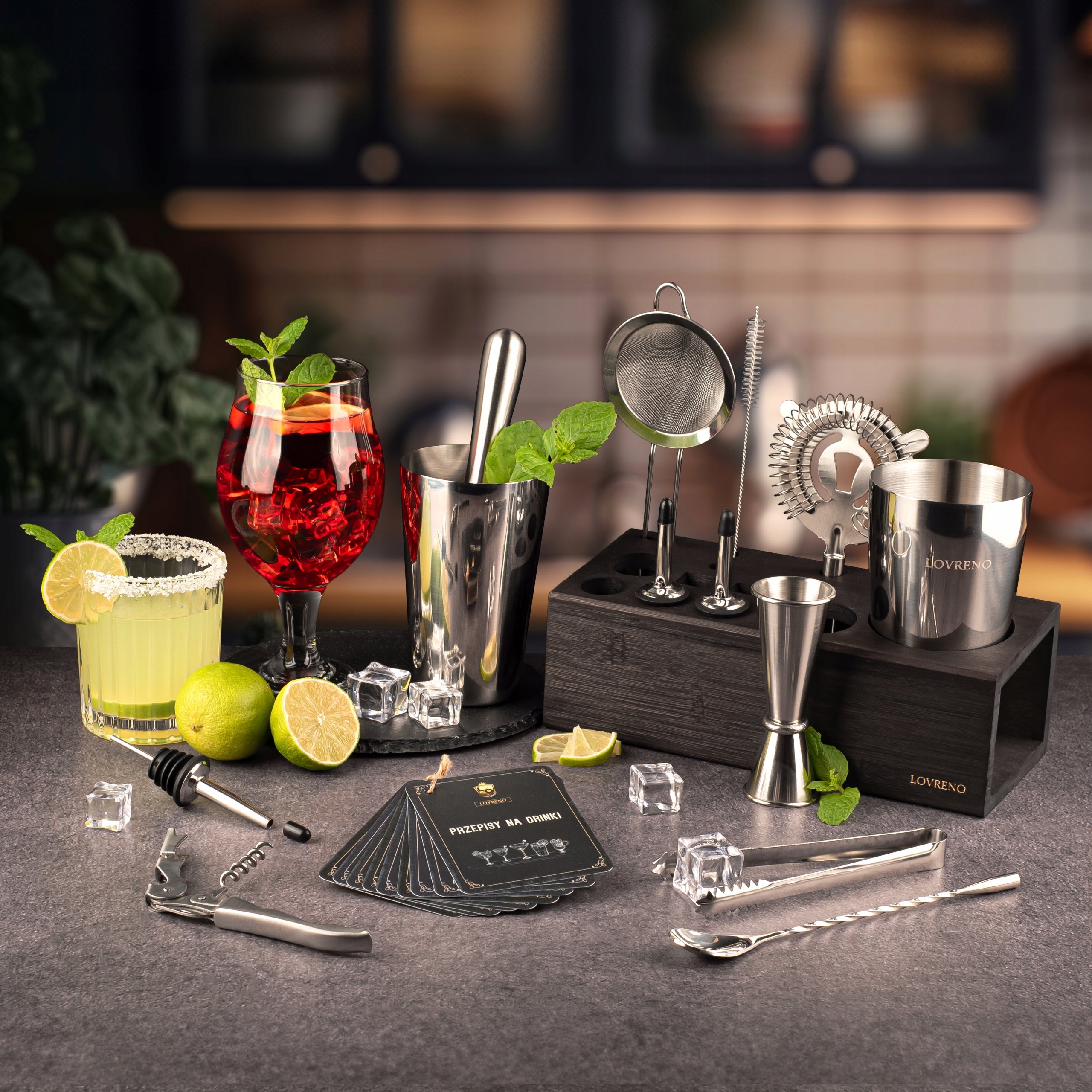 Lovreno V3 Bamboo — Zestaw barmański 15 elementów + bambusowa podstawka